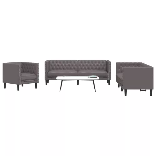 vidaXL 3 részes szürke műbőr Chesterfield kanapégarnitúra