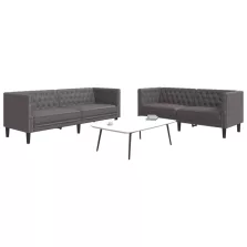   vidaXL 2 részes szürke műbőr Chesterfield kanapégarnitúra