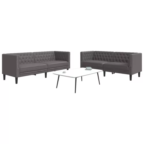 vidaXL 2 részes szürke műbőr Chesterfield kanapégarnitúra