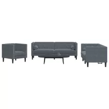   vidaXL 3 részes sötétszürke bársony Chesterfield kanapészett párnákkal