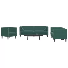   vidaXL 3 részes sötétzöld bársony Chesterfield kanapészett párnákkal