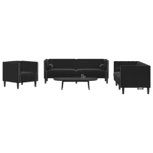   vidaXL 3 részes fekete bársony Chesterfield kanapészett párnákkal