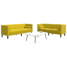   vidaXL 2 részes sárga bársony Chesterfield kanapészett hengerpárnákkal