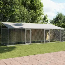   vidaXL szürke horganyzott acél kutyaketrec tetővel és ajtókkal 6x2x2 m