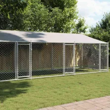   vidaXL szürke horganyzott acél kutyaketrec tetővel és ajtókkal 8x2x2 m