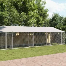   vidaXL szürke horganyzott acél kutyaketrec tetővel és ajtókkal 10x2x2m