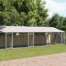   vidaXL szürke horganyzott acél kutyaketrec tetővel és ajtókkal 12x2x2m