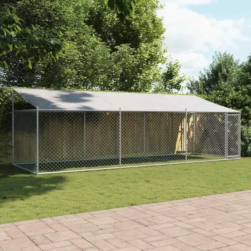 vidaXL szürke horganyzott acél kutyaketrec tetővel és ajtókkal 6x2x2 m