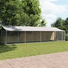   vidaXL szürke horganyzott acél kutyaketrec tetővel és ajtóval 8x2x2 m