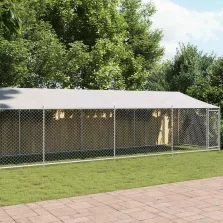   vidaXL szürke horganyzott acél kutyaketrec tetővel és ajtóval 10x2x2m