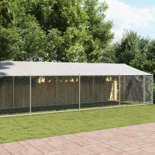   vidaXL szürke horganyzott acél kutyaketrec tetővel és ajtóval 12x2x2 m