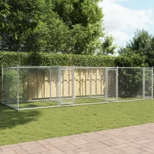   vidaXL szürke horganyzott acél kutyaketrec ajtókkal 6 x 2 x 1,5 m