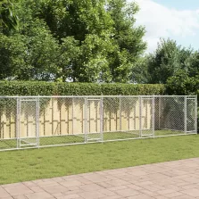   vidaXL szürke horganyzott acél kutyaketrec ajtókkal 10 x 2 x 1,5 m