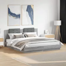   vidaXL szürke sonoma ágykeret fejtámlával és LED-ekkel 160 x 200 cm