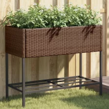   vidaXL 2 db barna polyrattan kerti ültetőláda polccal 90 x 40 x 75 cm