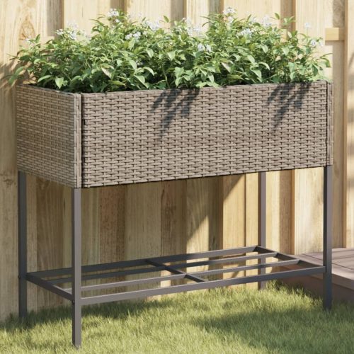 vidaXL 2 db szürke polyrattan kerti ültetőláda polccal 90 x 40 x 75 cm