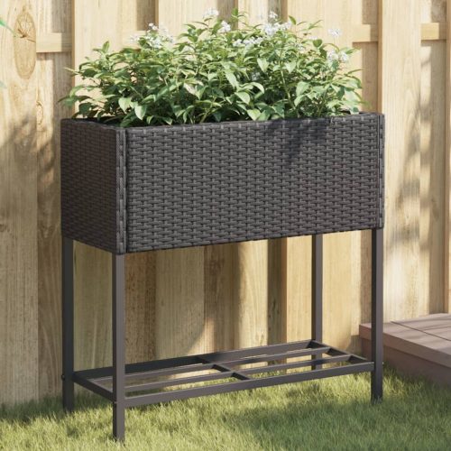 vidaXL 2 db fekete polyrattan kerti ültetőláda polccal 70 x 28 x 70 cm