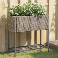   vidaXL 2 db szürke polyrattan kerti ültetőláda polccal 70 x 28 x 70 cm