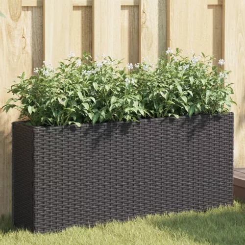 vidaXL 2 db fekete polyrattan kerti ültetőláda 2 cseréppel 90x20x40 cm