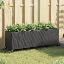   vidaXL 2 db fekete polyrattan növénytartó kerékkel 107x32x38 cm