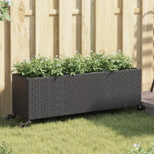 vidaXL 2 db fekete polyrattan növénytartó kerékkel 107x32x38 cm