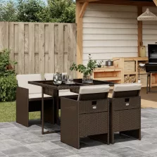   vidaXL 5 részes barna polyrattan kerti étkezőgarnitúra párnákkal