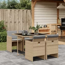   vidaXL 5 részes vegyes bézs polyrattan kerti étkezőgarnitúra párnákkal