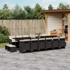   vidaXL 17 részes fekete polyrattan kerti étkezőgarnitúra párnákkal