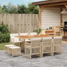   vidaXL 11 részes bézs polyrattan kerti étkezőgarnitúra párnákkal