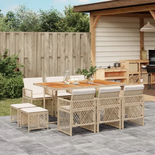 vidaXL 11 részes bézs polyrattan kerti étkezőgarnitúra párnákkal