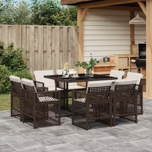 vidaXL 9 részes barna polyrattan kerti étkezőgarnitúra párnákkal