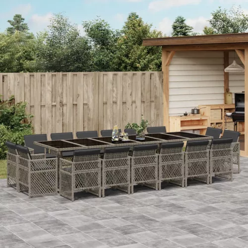 vidaXL 17 részes szürke polyrattan kerti étkezőgarnitúra párnával