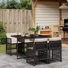   vidaXL 5 részes fekete polyrattan kerti étkezőgarnitúra párnákkal