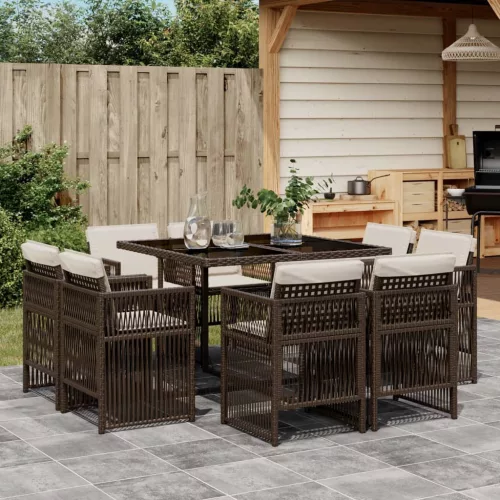 vidaXL 9 részes barna polyrattan kerti étkezőgarnitúra párnákkal