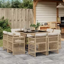   vidaXL 9 részes bézs polyrattan kerti étkezőgarnitúra párnákkal