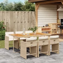   vidaXL 7 részes bézs polyrattan kerti étkezőgarnitúra párnákkal