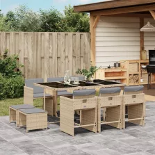  vidaXL 11részes vegyes bézs polyrattan kerti étkezőgarnitúra párnákkal