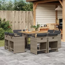   vidaXL 9 részes szürke polyrattan kerti étkezőgarnitúra párnával