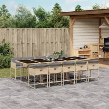   vidaXL 11részes vegyes bézs polyrattan kerti étkezőgarnitúra párnákkal