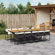   vidaXL 11 részes fekete polyrattan kerti étkezőgarnitúra párnákkal