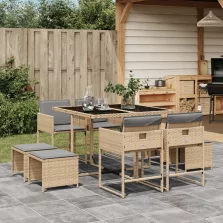   vidaXL 9 részes vegyes bézs polyrattan kerti étkezőgarnitúra párnákkal