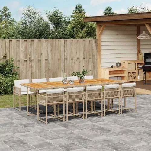 vidaXL 11 részes bézs polyrattan kerti étkezőgarnitúra párnákkal