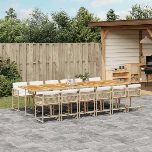 vidaXL 13 részes bézs polyrattan kerti étkezőgarnitúra párnákkal