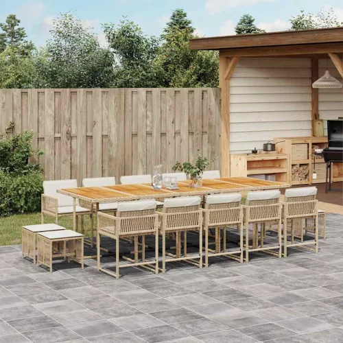 vidaXL 15 részes bézs polyrattan kerti étkezőgarnitúra párnákkal