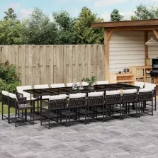   vidaXL 17 részes fekete polyrattan kerti étkezőgarnitúra párnákkal