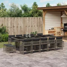  vidaXL 15 részes szürke polyrattan kerti étkezőgarnitúra párnákkal