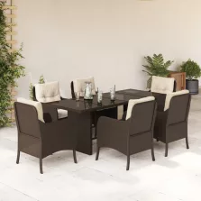   vidaXL 7 részes barna polyrattan kerti étkezőgarnitúra párnával