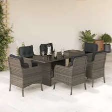  vidaXL 7 részes szürke polyrattan kerti étkezőgarnitúra párnával