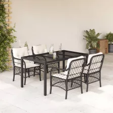   vidaXL 5 részes fekete polyrattan kerti étkezőgarnitúra párnákkal