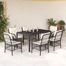   vidaXL 7 részes fekete polyrattan kerti étkezőgarnitúra párnával